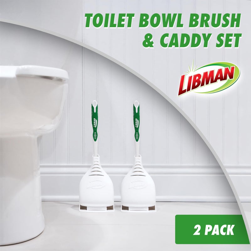 Libman Commercial Libman Designer Bowl Brush and Caddy - 2 Pack - Toilet Brush and Holder Set, Non-Scratch, Bathroom Brush, Hygenic Caddy with Drying Slits - Image 2